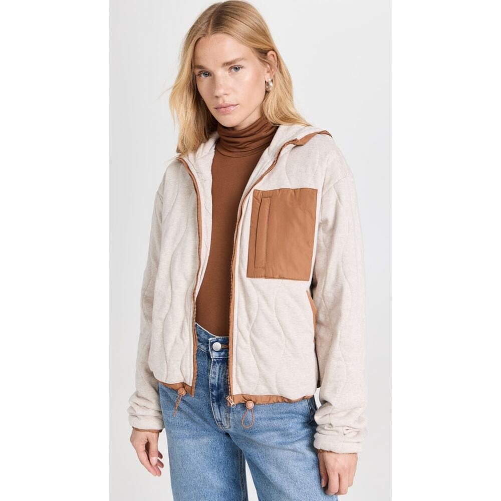 Spiritual Gangster Quilted Jacket Tan Full Zip Hooded Long Sleeve Sz M